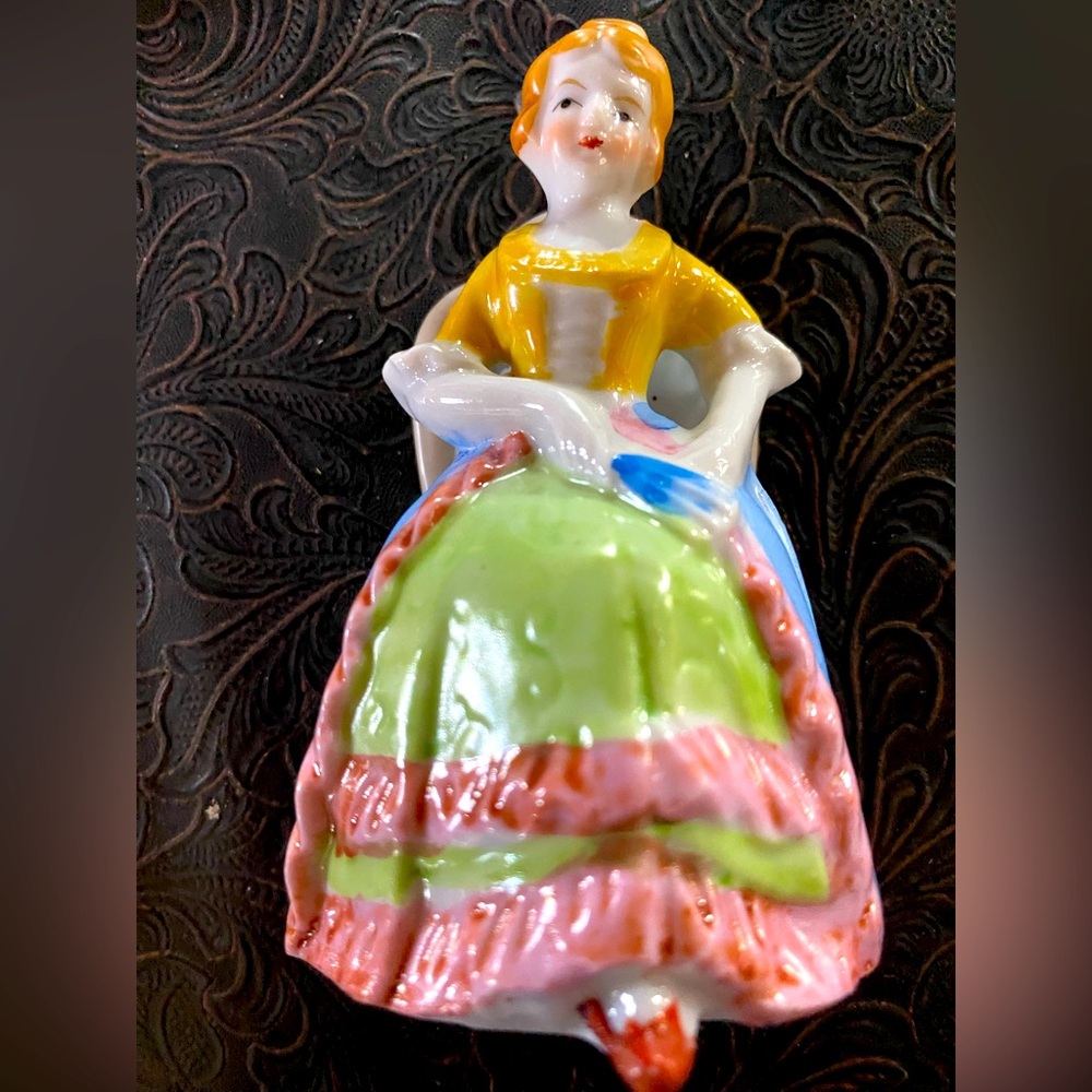 Colorful Porcelain Figurine - Yellow, Green, Pink